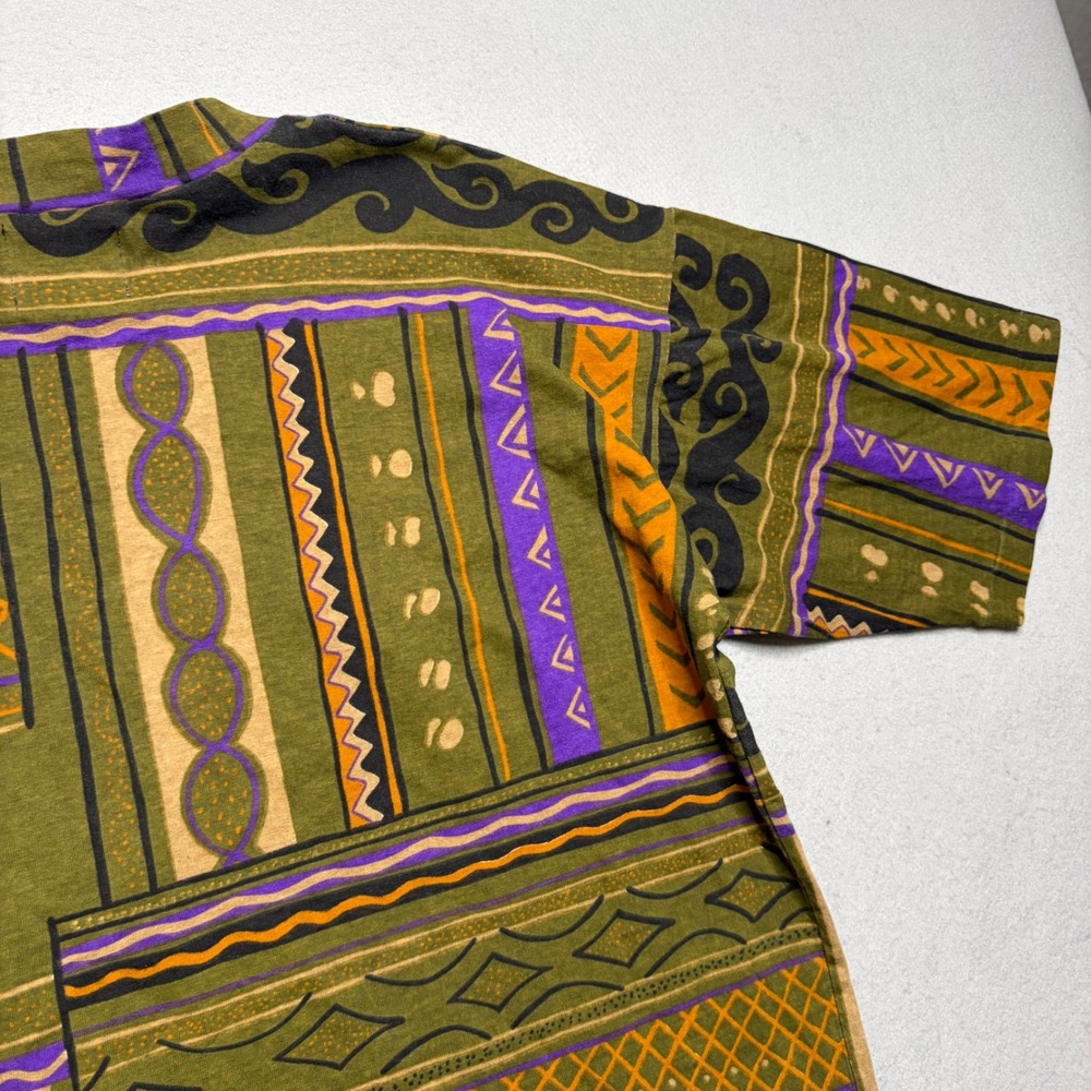 Staff T-Shirt Mens XL Green Vintage 80s Abstract Tribal Geometric Print Cotton - Picture 3 of 9